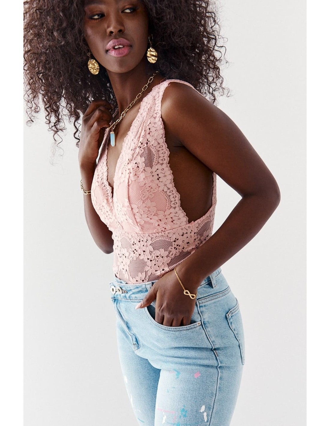 Top bralette din dantela roz 98500 - Magazin online - Boutique